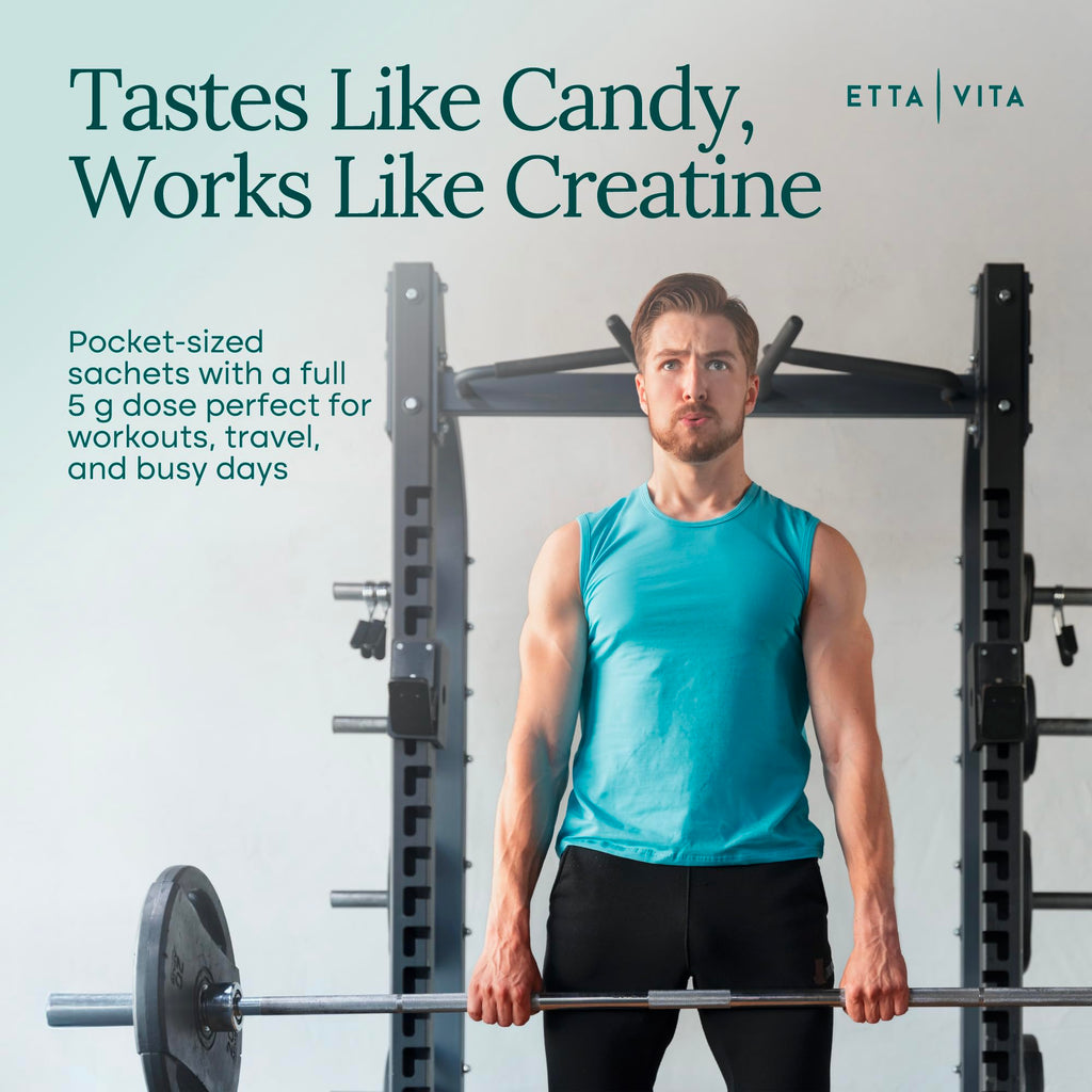 Sugar-Free Creatine Monohydrate Gummies (5g Per Packet) - Potent Creatine Gummies for Men & Women, Supplement for Muscle Support, Cognitive Function - Non-GMO, Gluten-Free, Mucuna Pruriens Etta Vita Au supplements