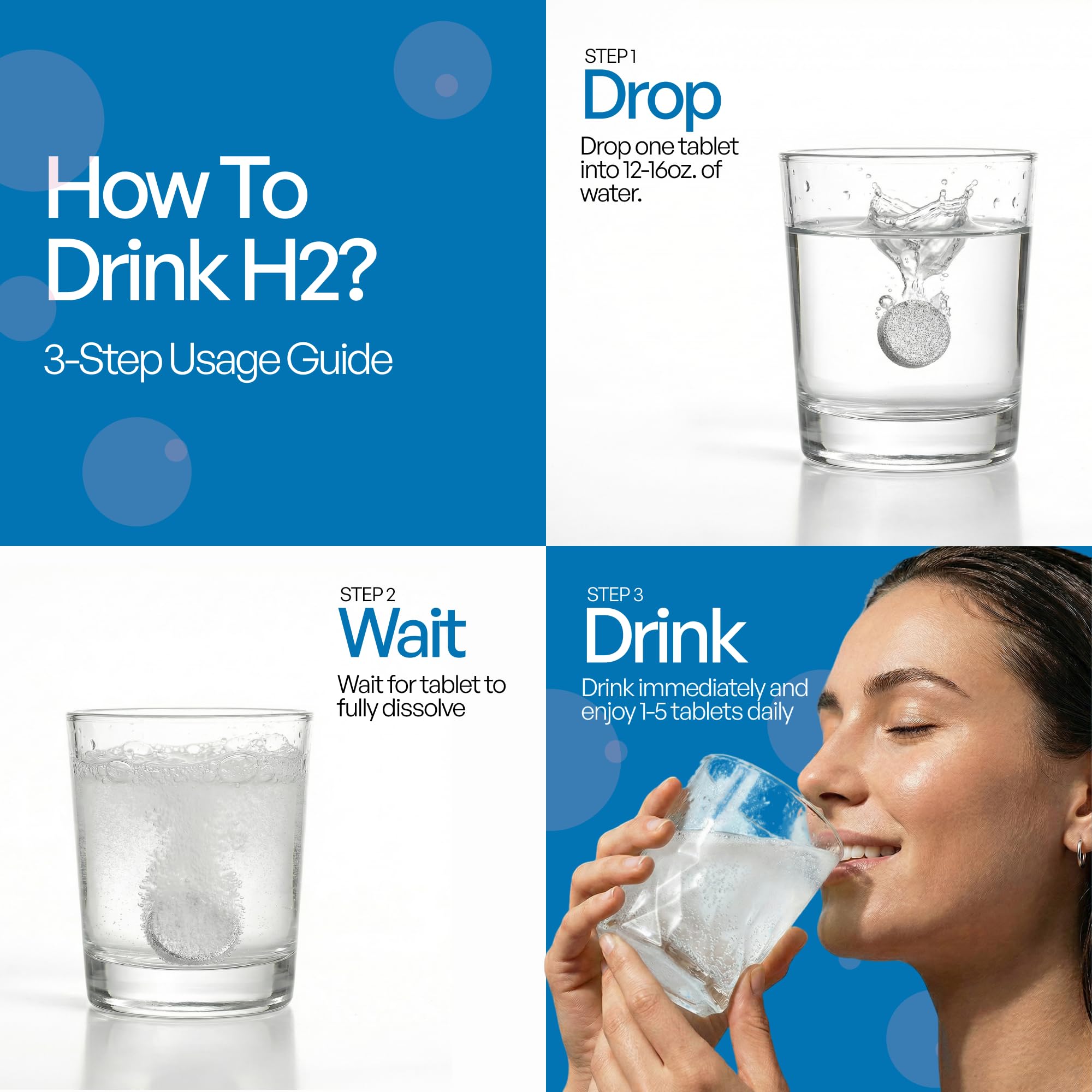 Hydrogen Water Tablets, Molecular Hydrogen Tablets for Drinking Water, Antioxidant-Rich, Supports Brain Energy & Health - Quick-Dissolving - Raspberry H2 Tabs