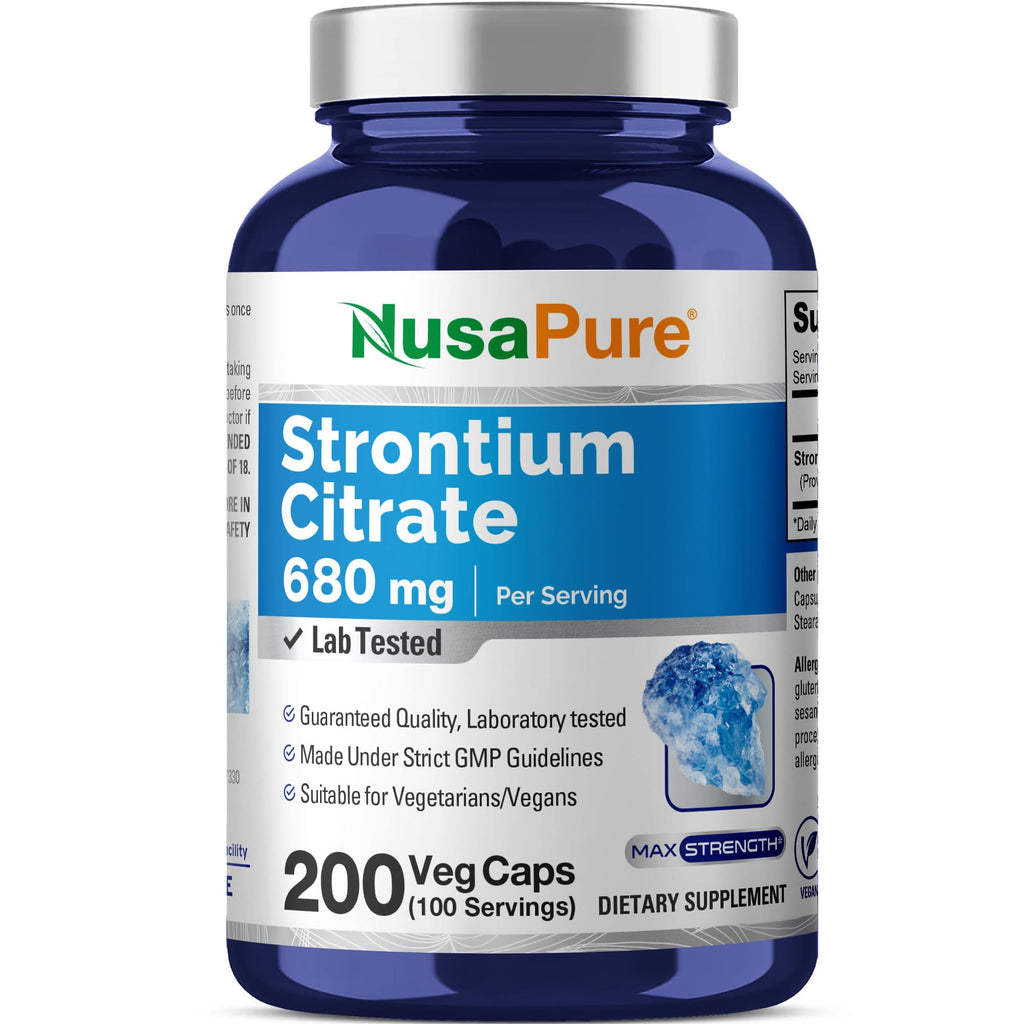 NusaPure Strontium Citrate - Suitable for Vegetarian/Vegan, Non - GMO - 680 mg 200 Capsules NusaPure Au supplements