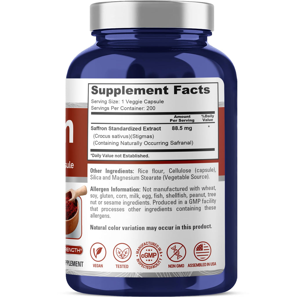 NusaPure Saffron Extract 88.5mg 200 Veggie Caps (Vegetarian, Non-GMO, Vegan) NusaPure Au supplements