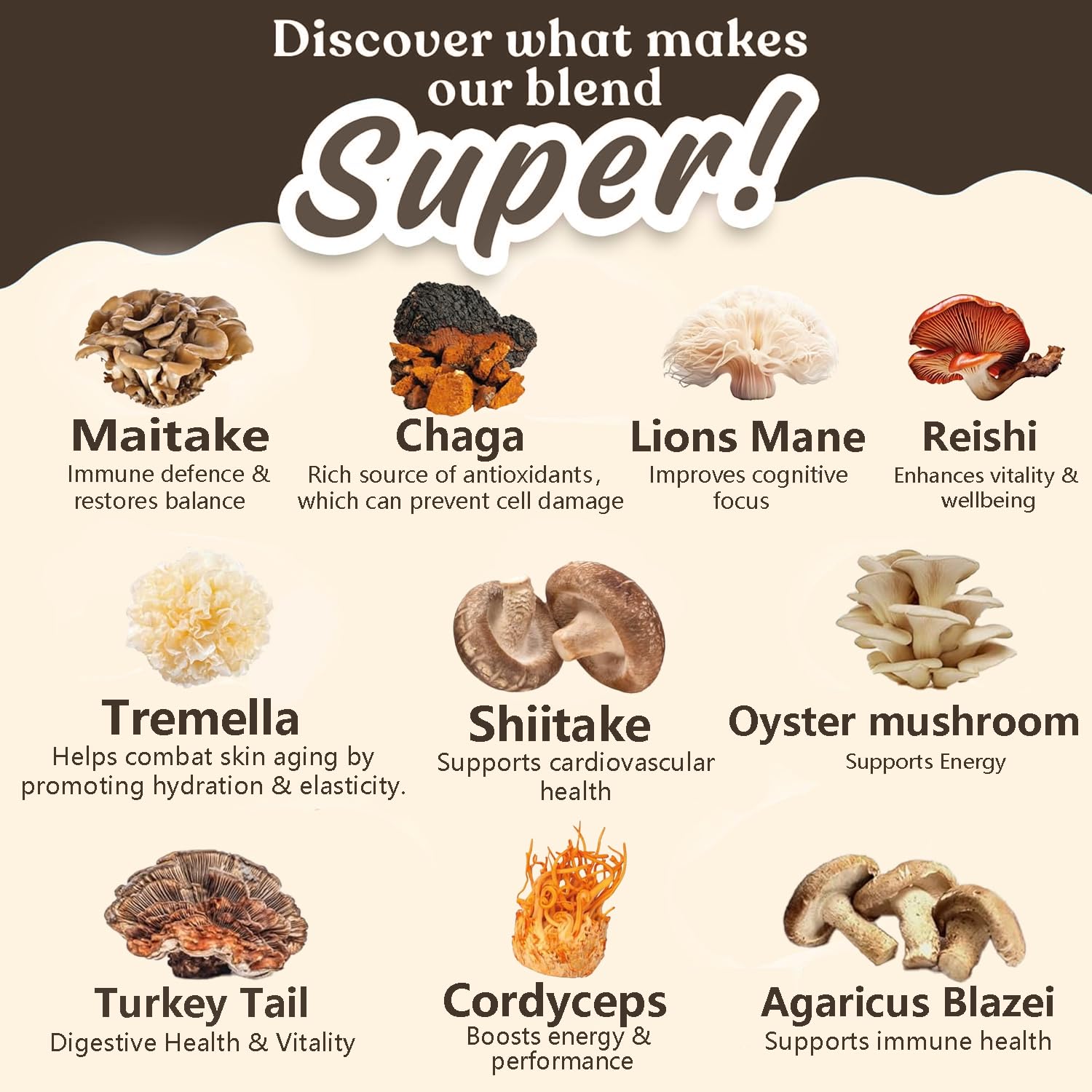 Suiyilary 10 Mushroom Coffee with Arabica w, Lion's Mane, Reishi, Mushroom Polysaccharides & More, Instant Mushrooms Powder for Focus, Immunity Boost,