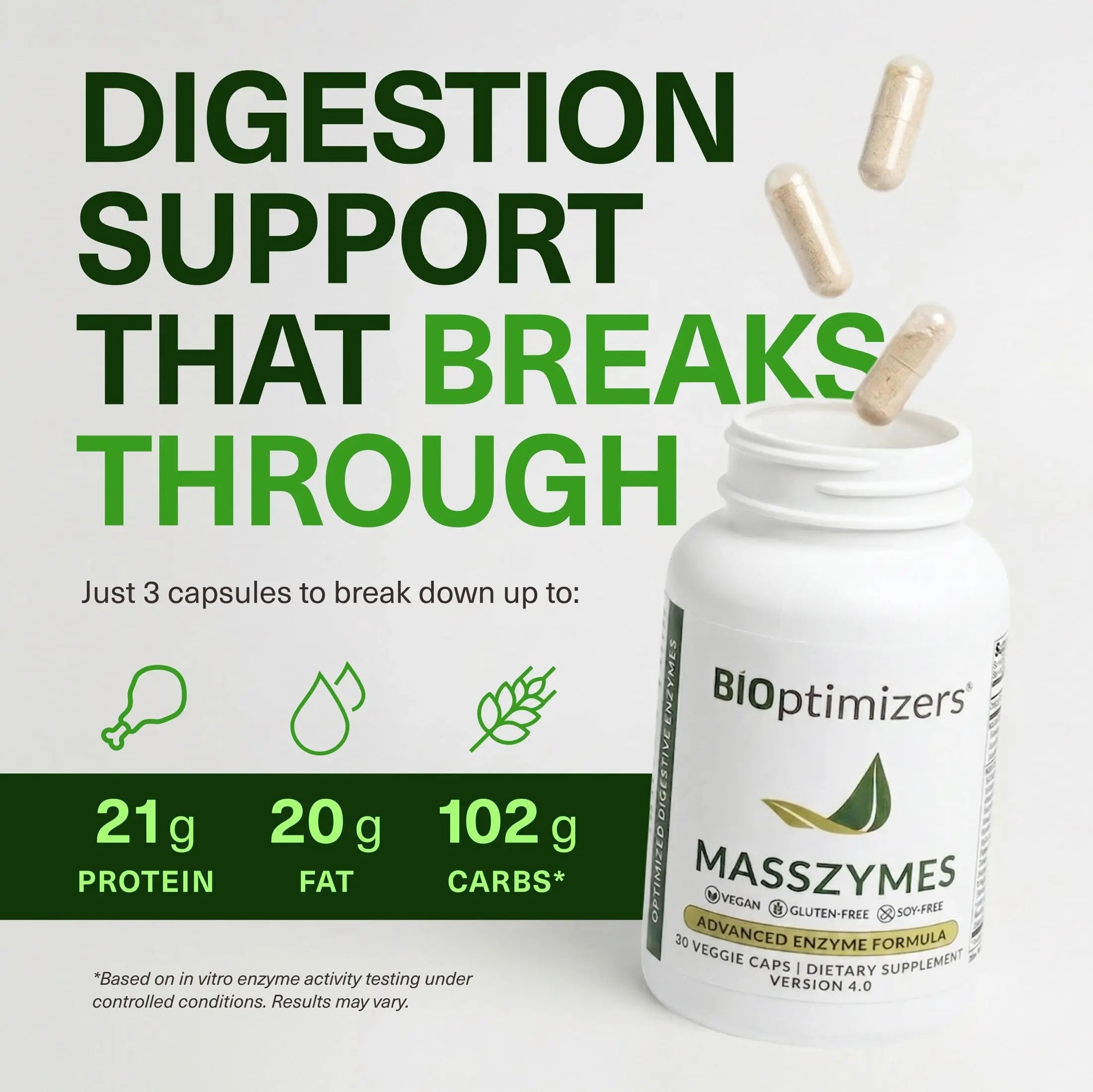 BIOptimizers MassZymes - Complete Digestive Enzymes Supplement for Gut Health - Bloating Relief for Men and Women - Lipase Amylase Bromelain Digestive Enzymes (30 Capsules) BIOptimizers Au supplements