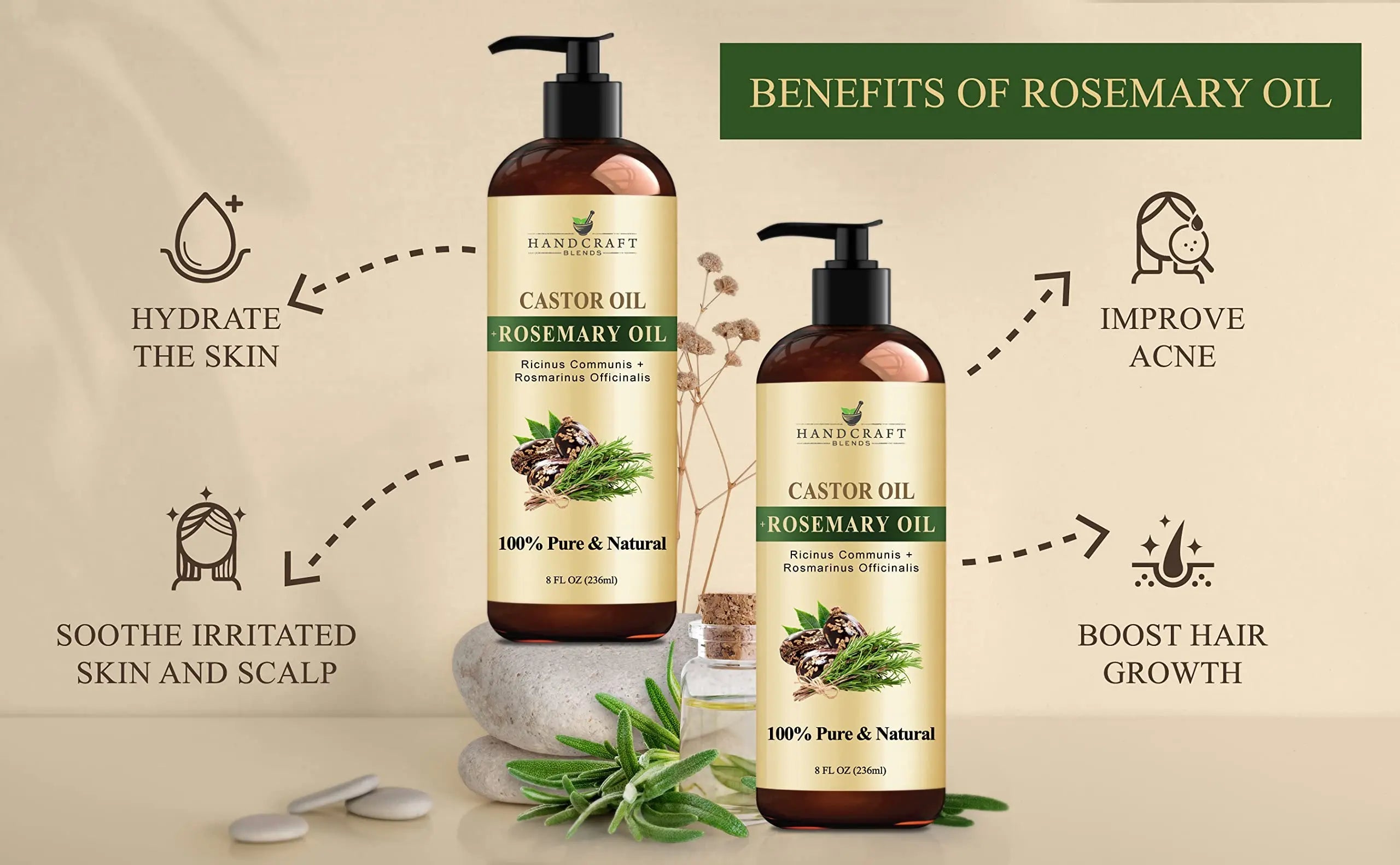 Handcraft Blends Castor Oil with Rosemary Oil for Hair Growth, Eyelashes, Eyebrows Handcraft Blends Au supplements