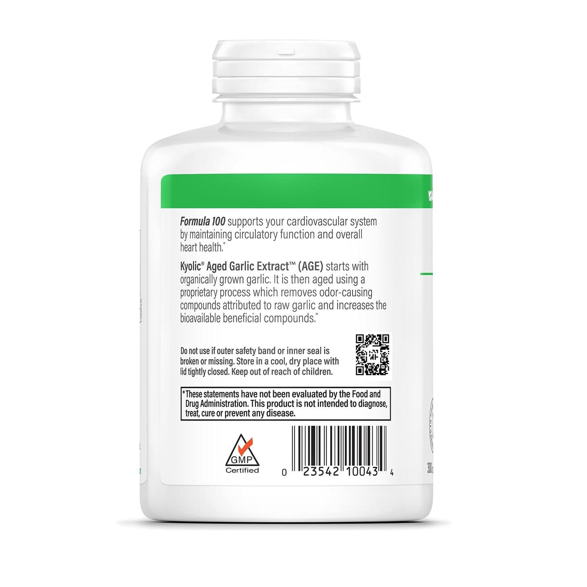 Kyolic Aged Garlic Extract Formula 100, Cardiovascular Health*, 300 Capsules.
