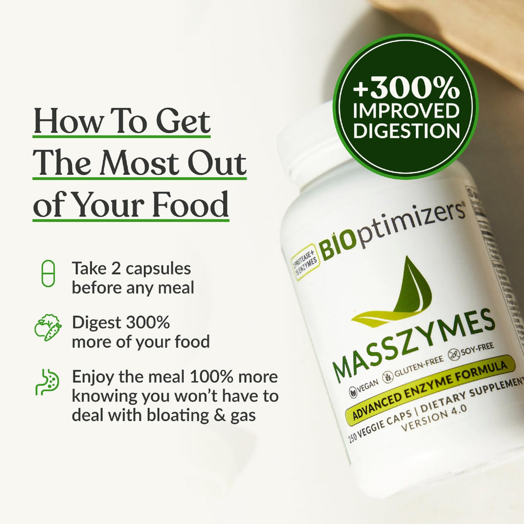 BIOptimizers MassZymes - Complete Digestive Enzymes Supplement for Gut Health - Bloating Relief for Men and Women
