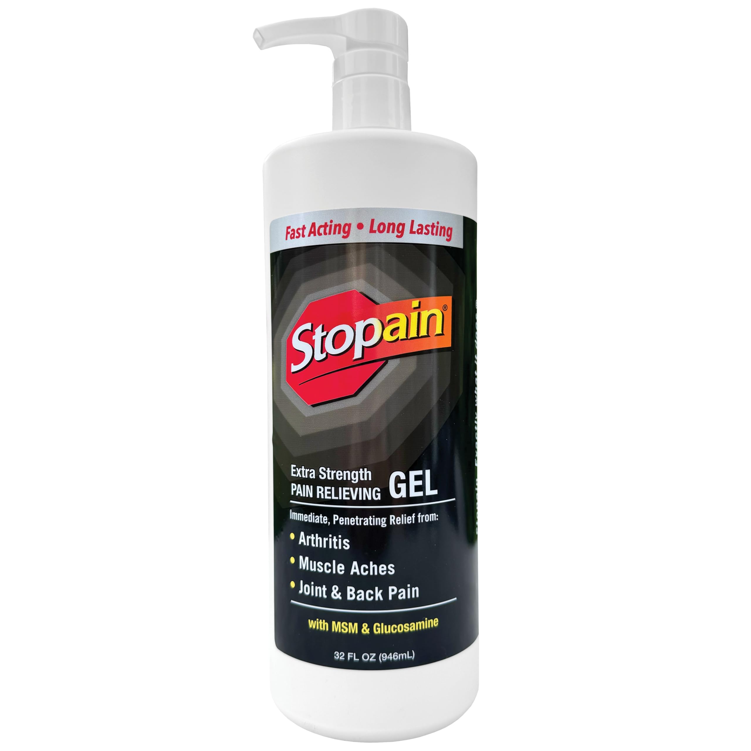 Stopain Pain Relief Gel 32oz, USA Made, Max Strength Fast Acting with Menthol, MSM, Glucosamine for Joint Pain, Back Pain, Arthritis, Knee, Neck Pain, HSA FSA Approved OTC Topical Analgesic Product Stopain Au supplements