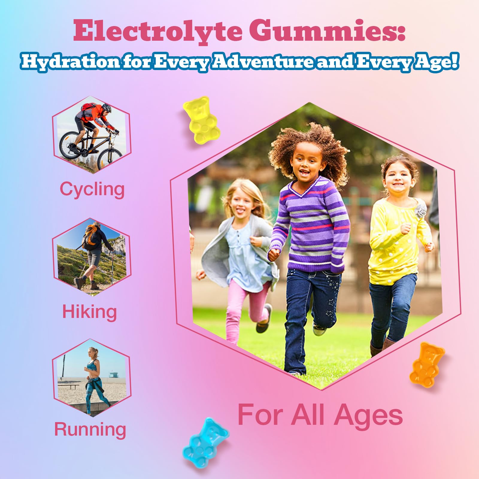 Electrolyte Gummies Sugar Free | Electrolyte Hydration Energy Gummies for Running & Sports - Energy Chews with Calcium & Vitamin C for Kids & Adults,
