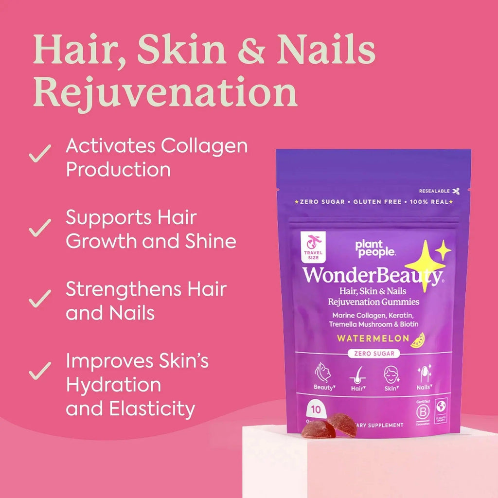 Plant People WonderBeauty Hair, Skin & Nails Rejuvenation Gummies with Tremella Mushroom, Marine Collagen Peptides, Keratin, & Biotin Plant People Au supplements
