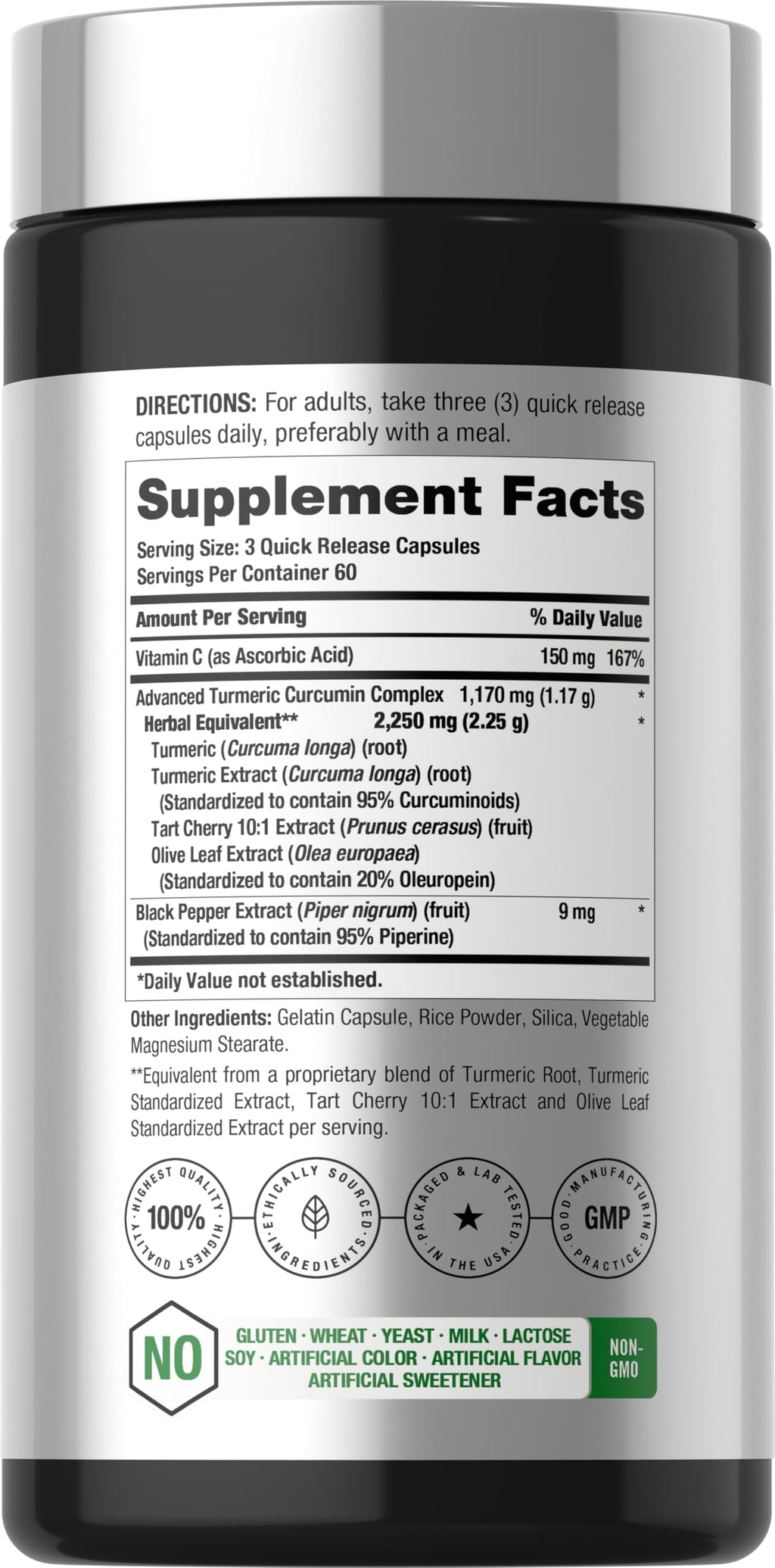 Horbäach Turmeric Curcumin Supplement | 180 Capsules | with Black Pepper & Tart Cherry | Non-GMO & Gluten Free