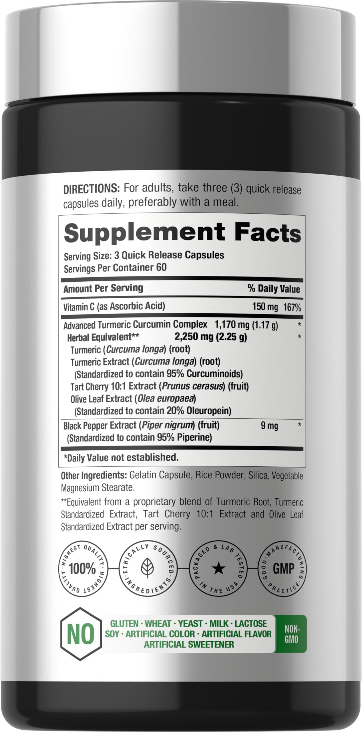 Horbäach Turmeric Curcumin Supplement | 180 Capsules | with Black Pepper & Tart Cherry | Non-GMO & Gluten Free