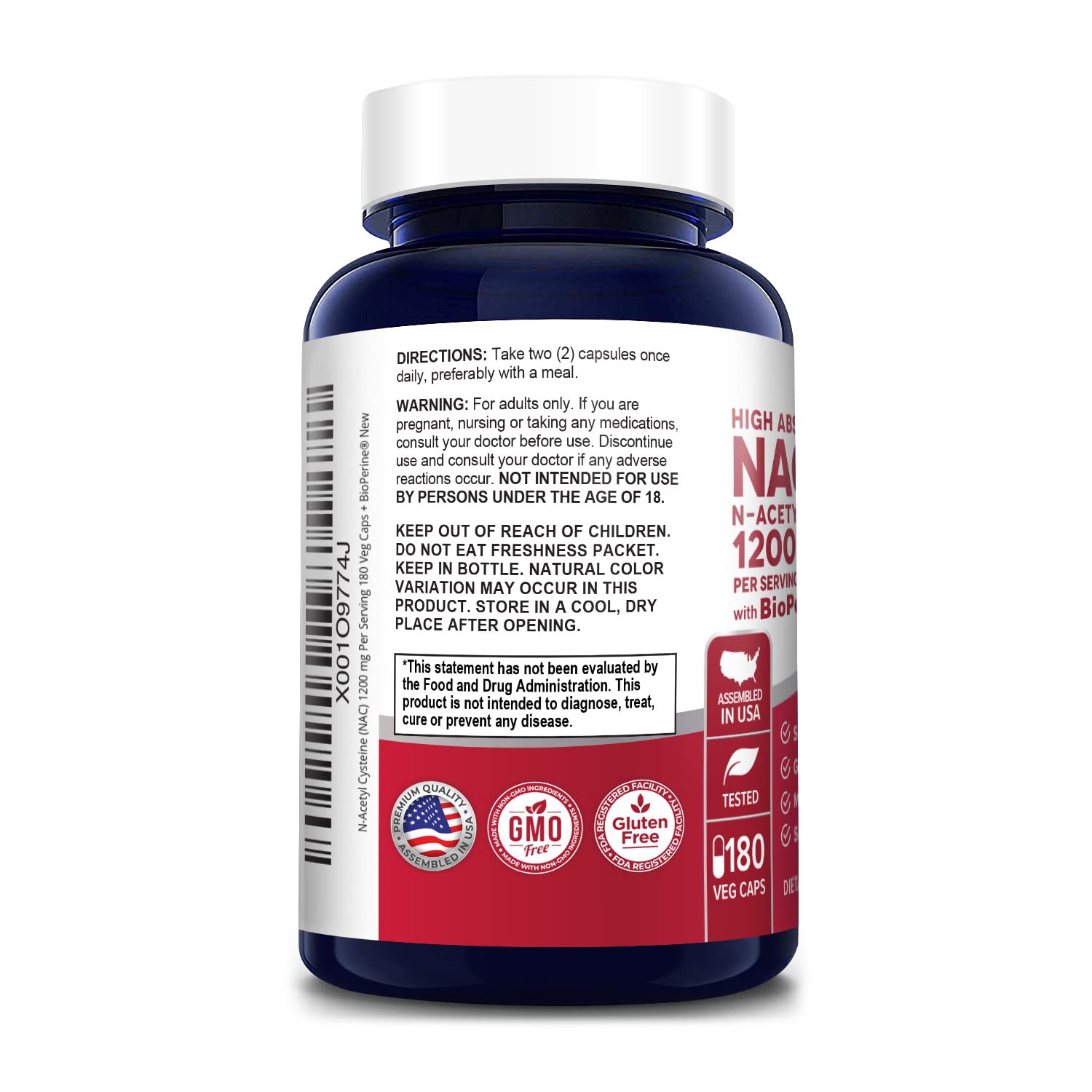 NusaPure N-Acetyl Cysteine (NAC) 1200mg 180 Veggie Caps (Vegetarian, Non-GMO, Gluten Free) Bioperine NusaPure Au supplements