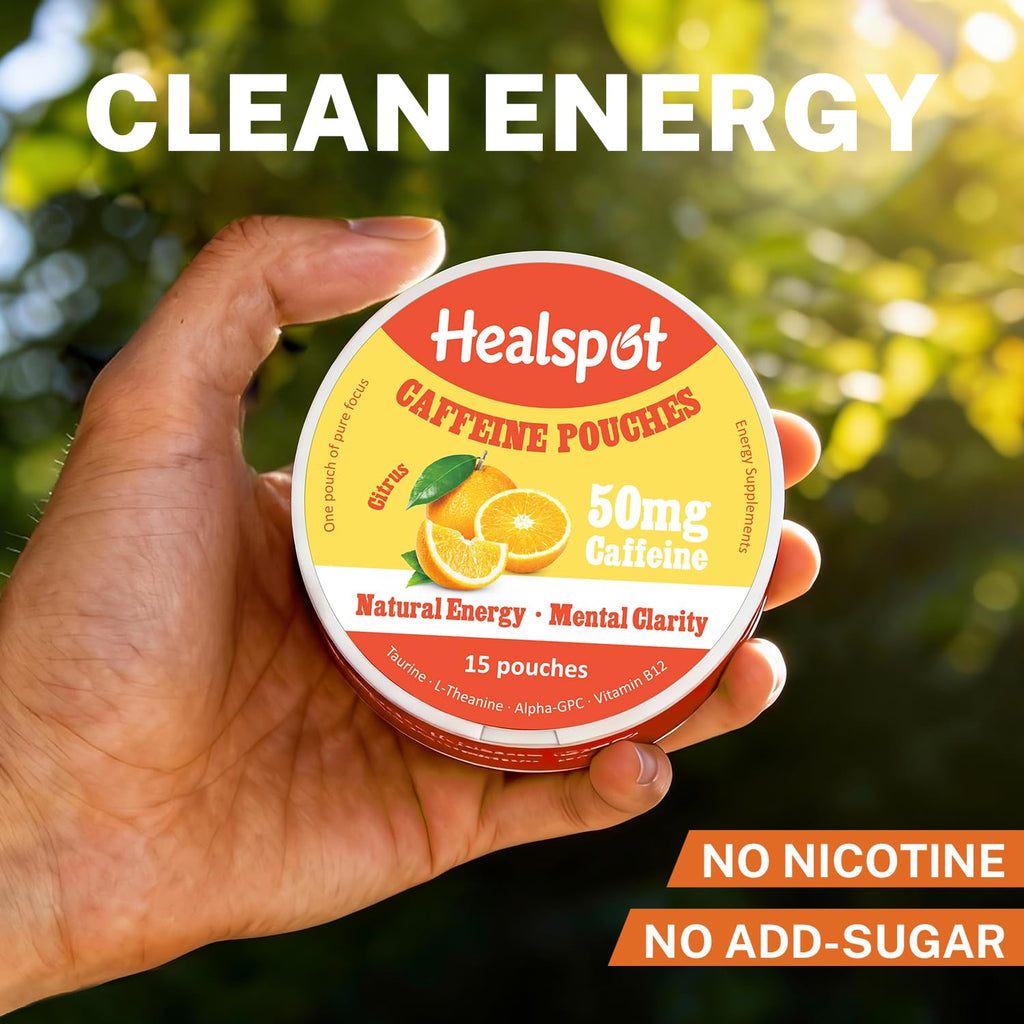 Healspot Nootropic Caffeine Pouches, Energy Pouches with 50mg Caffeine | Taurine | Vitamin B12 | Alpha-GPC | L-Theanine, Focus and Energy Supplements Variety Packs 5 Flavors Healspot Au supplements