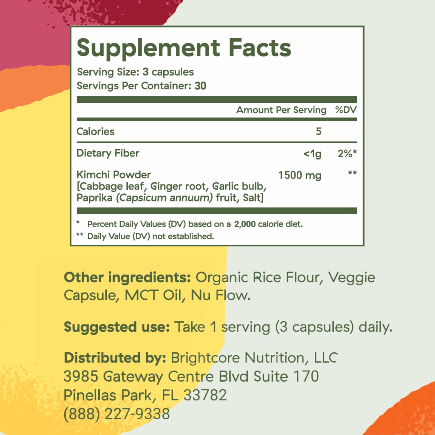 Brightcore Nutrition - Kimchi One, Kimchi Powder Capsules, Probiotics, Enzymes, & Antioxidant Supplement, Premium Gut Health Superfood
