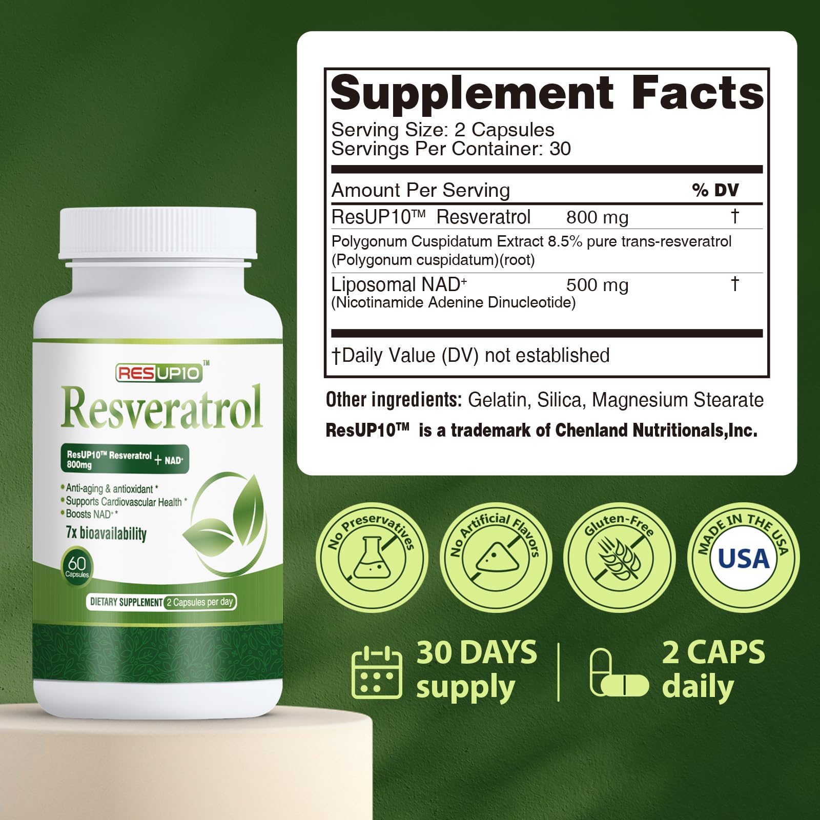 PureBotan Liposomal NAD+ Resveratrol Supplement 1300mg, High Bioavailable Trans Resveratrol ResUP10, with Extra Strength NAD Plus, Support Aging, Cardiovascular Health and Cellular Energy, 60 Capsules PureBotan Au supplements