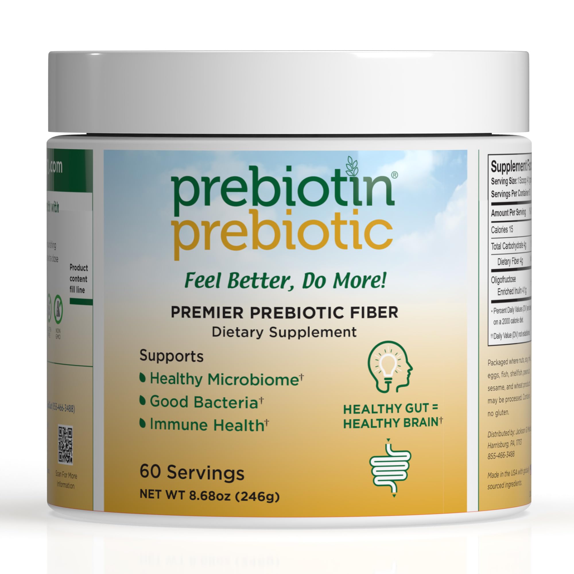 Prebiotin Prebiotic Fiber Supplement Powder  8.68 oz  Supports Digestive Health  High Fiber, Boosts Probiotics, Reduces Hunger  All-Natural, Gluten-Free