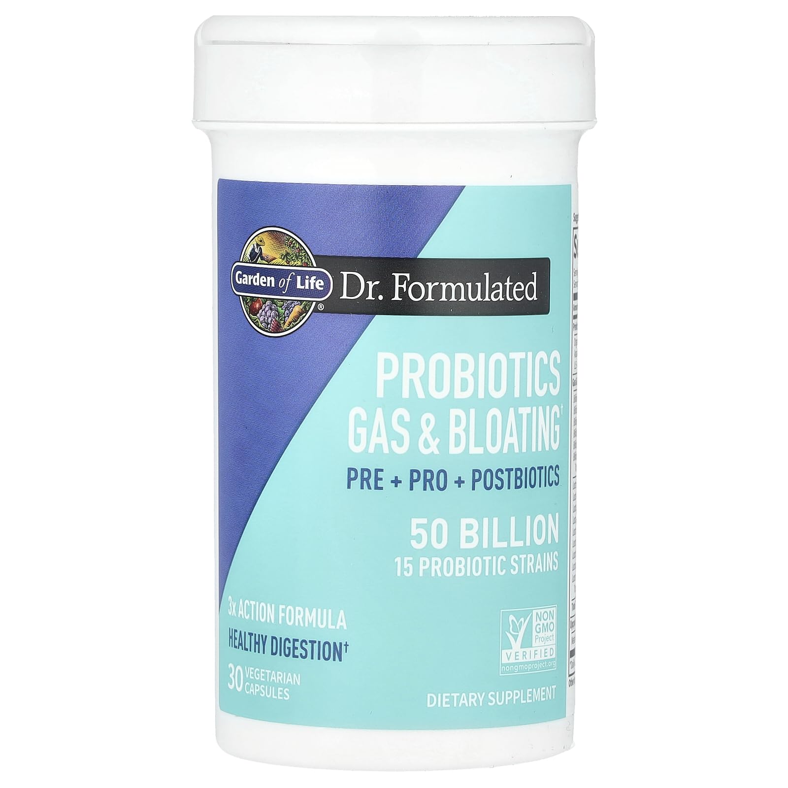 Garden of Life Dr. Formulated Pre, Post & Probiotics Gas & Bloating Once Daily 3-in-1 Complete Prebiotics, Postbiotics & Probiotics – 50 Billion CFU