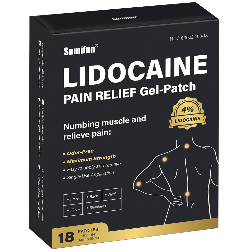 Sumifun 4% Lidocaine Pain Relief Patches - 18 Count Patches for Back, Shoulder, Muscle, Joints, Knee Pain Relief - Lower Back Pain Relief Products - Pain Patches Maximum Strength Lidocaine Sumifun Au supplements