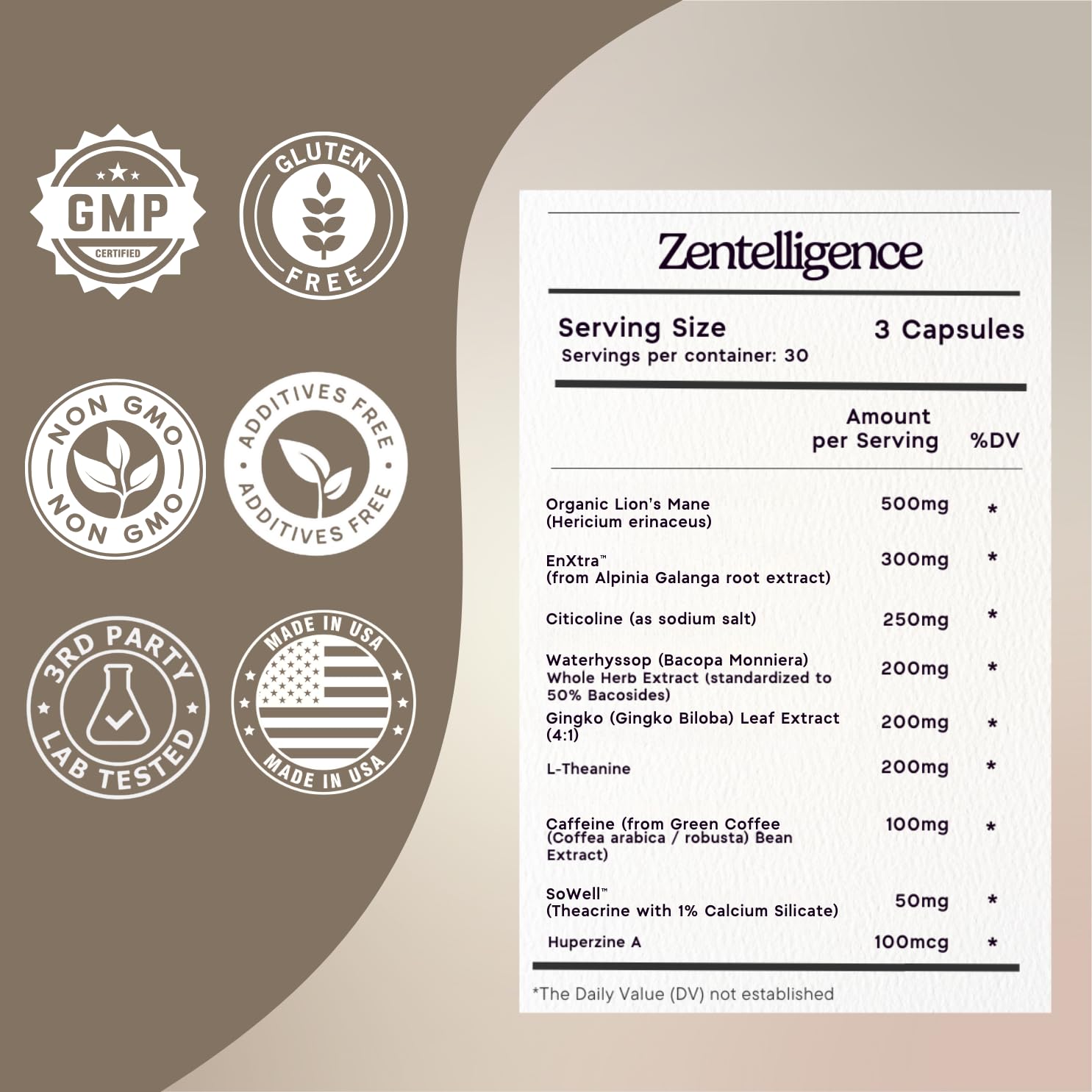 Zen Principle Zentelligence™ Focus Nootropic Supplement for Students & Professionals | Energy, Memory & Stress Support | Jitter-Free Formula with L-Theanine, Ginkgo Biloba, Huperzine A. 90 Capsules Zen Principle Au supplements