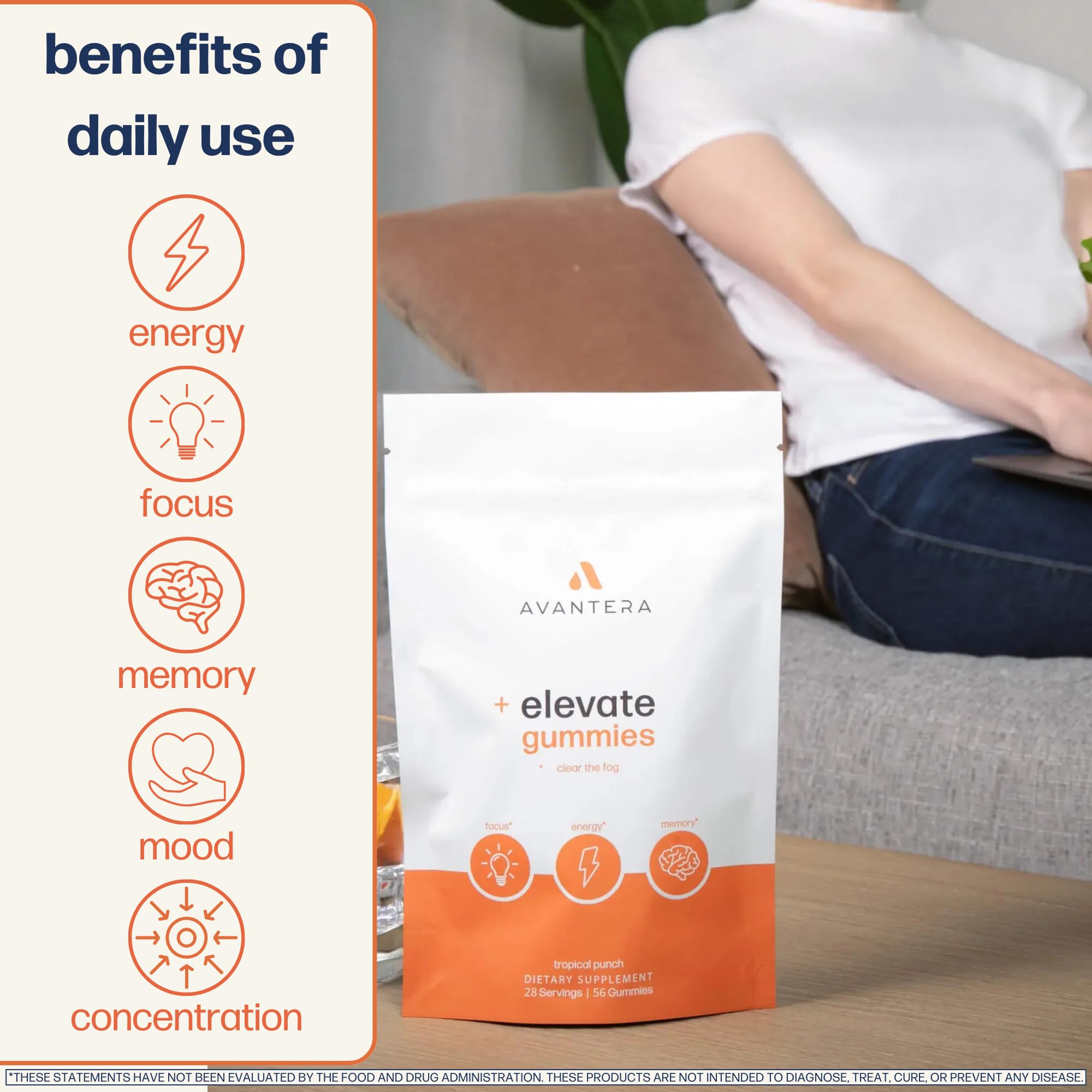 Avantera Elevate Gummies Premium Nootropic Supplement - Beat Brain Fog - Best Focus Supplements for Memory & Focus Support - Energy Without Crash - 60 Gummies for Women & Men Avantera Au supplements