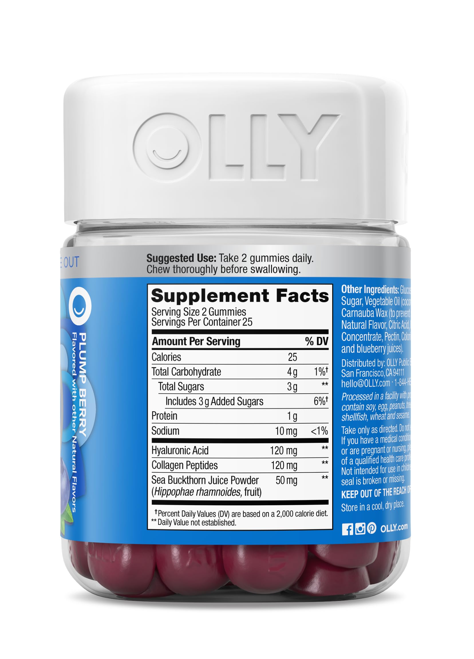 OLLY Glowing Skin Gummy, Hydrated & Youthful Skin,* Hyaluronic Acid, Collagen Peptides, Sea Buckthorn, Plump Berry Flavor