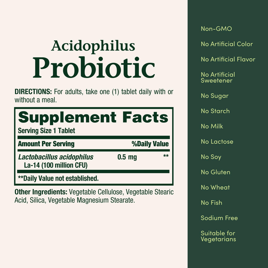 Nature's Bounty Lactobacillus Acidophilus Probiotic Supplement - Daily Probiotic for Women/Men Digestive Health, 100 Million Organisms, Vegetarian, 1 Serving per Day, 120 Tablets Nature's Bounty Au supplements