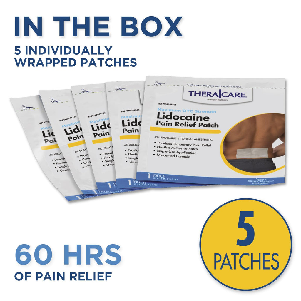 Thera|Care Pain Relief Patch | 4% Lidocaine Patch | 3.9” x 5.5” | 5-Count Box Thera Care Au supplements