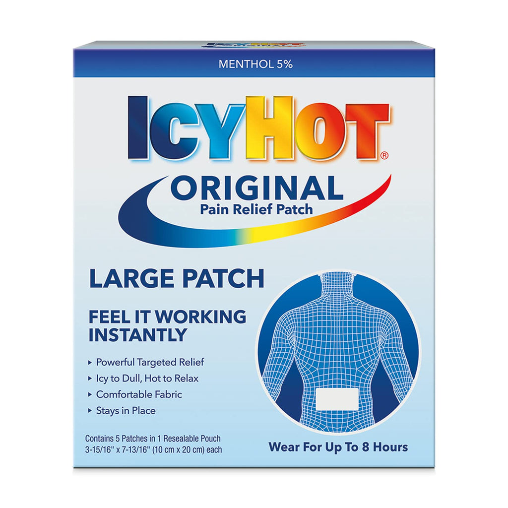 Icy Hot Original Pain Relief Patch, Large Size Comfortable Fabric Patches with Menthol 5%, Ice and Heat Contrast Therapy for Backaches, Joints, Muscle Strains and Arthritis, 5 ct. Icy Hot Au supplements