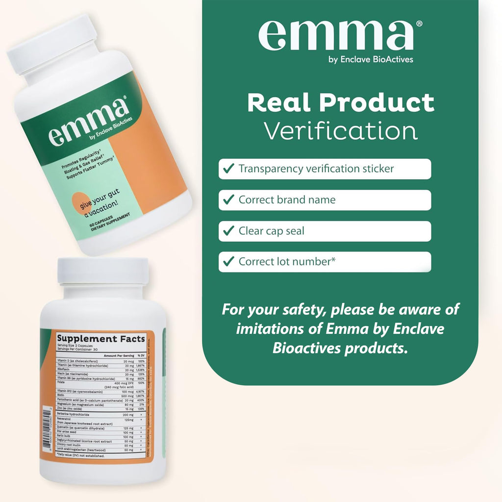 Emma Gut Health - 2 Pack - Gas and Bloating Relief, Constipation, Leaky Gut Repair - Gut Cleanse & Restore Digestion - Regulate Bowel Movement. Probiotics and Laxative Alternative, 120 Capsules Emma Au supplements