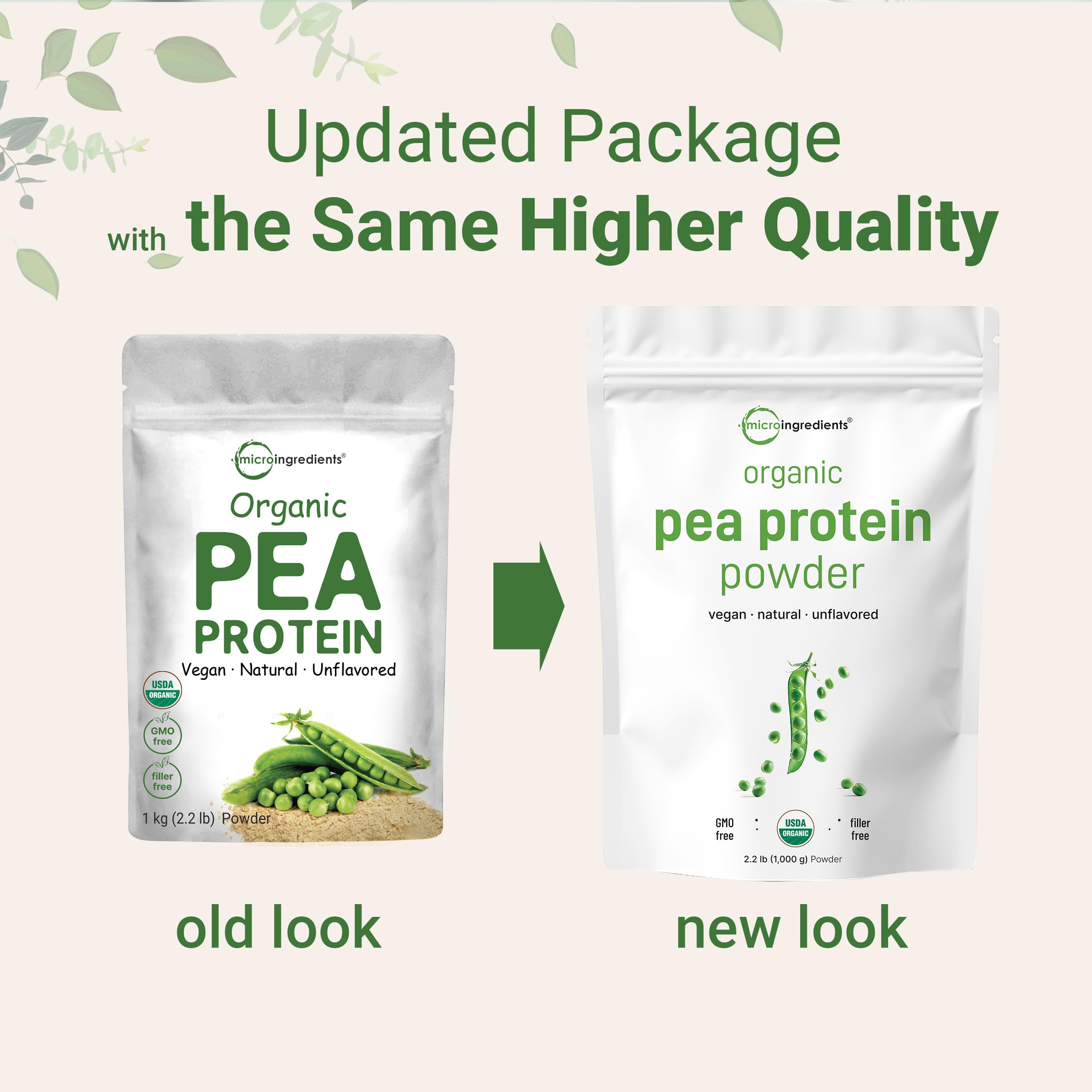North America Grown, Organic Pea Protein Powder, 1KG (2.2 Pounds) | Plant-Based Vegan Protein, Meatless Protein Supplement, Natural Branched Chain Amino Acids | Non-GMO, Soy Free