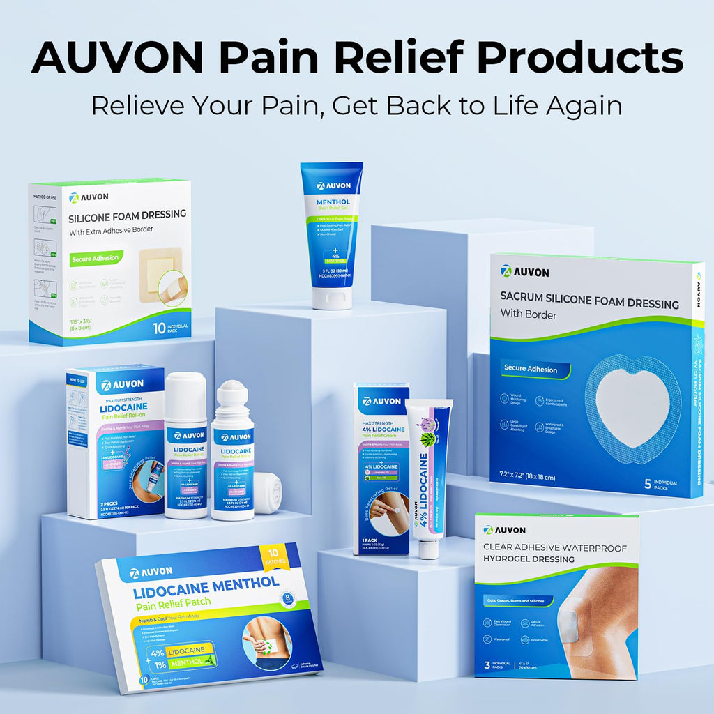 AUVON Max Strength Lidocaine Pain Relief Roll-On with Lavender Essential Oil, No Mess Applicator, Quick Absorbing to Numb & Soothe Pain Relief for Knees, Shoulders, 2.5 Oz, 2 Packs AUVON Au supplements