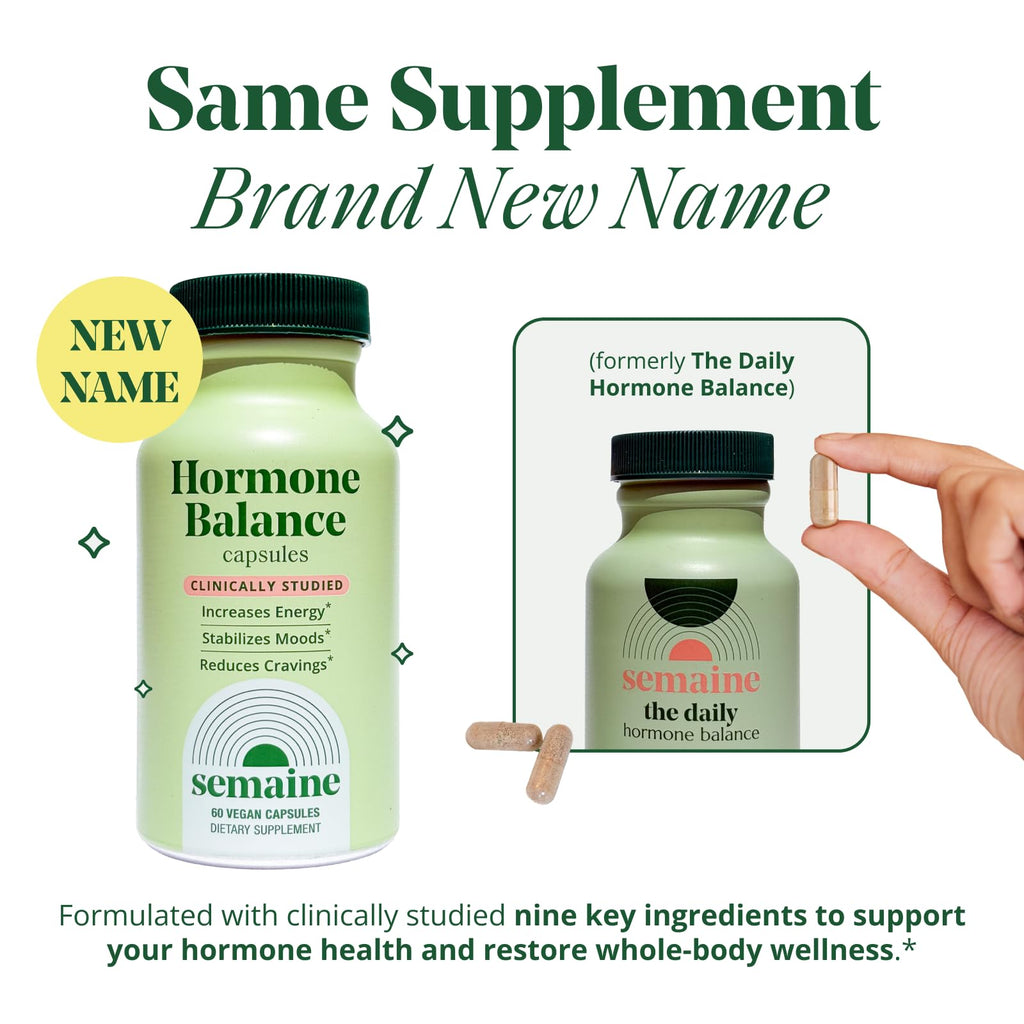 Semaine Hormone Balance – Clearer Skin, Enhanced Moods, Deeper Sleep & Happier Hormones. Hormone-Free, Vegan Capsule, Multi-Symptom Support (60 ct) Semaine Au supplements