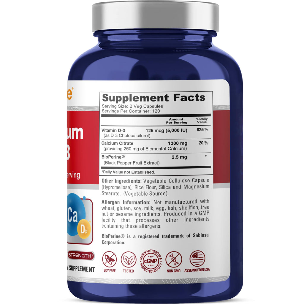 NusaPure Super Calcium with Vitamin D 3 & Calcium Citrate - Suitable for Vegetarian/Vegan, Non - GMO - 1300mg - 240 Capsules NusaPure Au supplements
