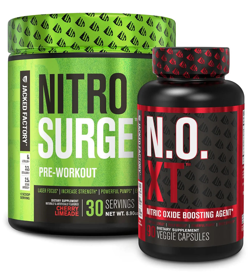 Jacked Factory Pre Workout Stack - N.O XT Nitric Oxide Booster & NITROSURGE High Jacked Factory Au supplements