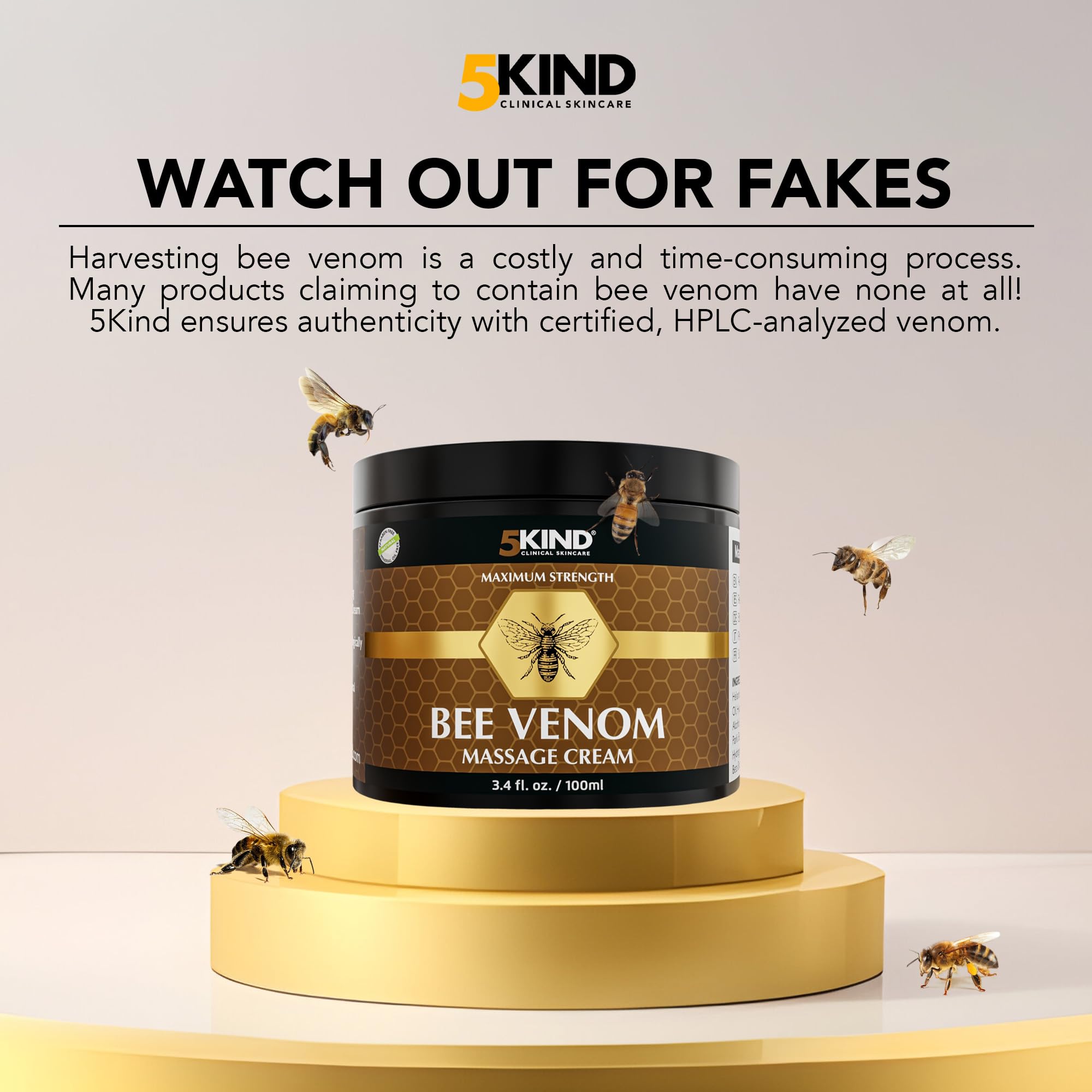 5kind Maximum Strength Bee Venom Cream - Naturally Massage Joints & Muscles, Lower Back, Knee, Neck, Shoulder, Hip & Feet - Responsibly Sourced Premium Bee Venom Cream 3.4 Fl Oz 5kind clinical skincare Au supplements