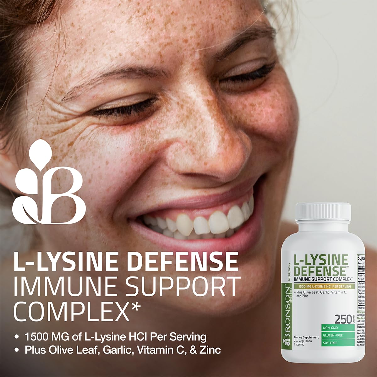 Bronson L-Lysine Defense Immune Support Complex 1500 MG L-Lysine Plus Olive Leaf, Garlic, Vitamin C and Zinc