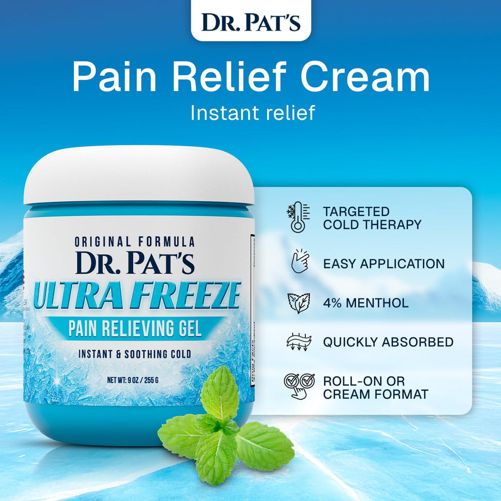 Ultra Freeze Dr Pat's Pain Relief Cream (9oz) - Muscle Rub Gel for Arthritis, Neuropathy, Foot & Joint - Cooling Sports Massage for Back, Shoulder & Knee - Menthol Analgesic for Neck & Body Ultra Freeze Au supplements