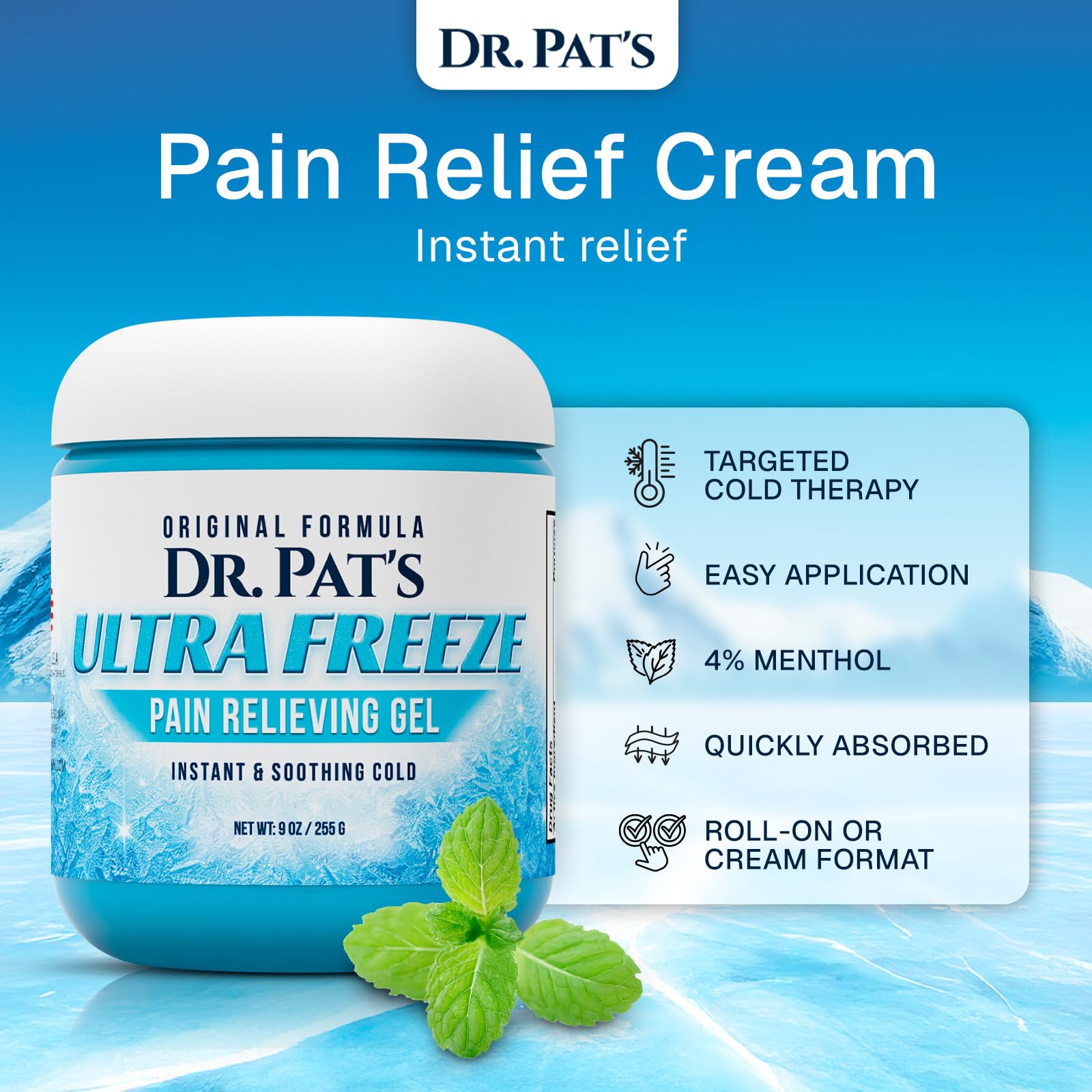 Ultra Freeze Dr Pat's Pain Relief Cream (9oz) - Muscle Rub Gel for Arthritis, Neuropathy, Foot & Joint - Cooling Sports Massage for Back, Shoulder & Knee - Menthol Analgesic for Neck & Body Ultra Freeze Au supplements