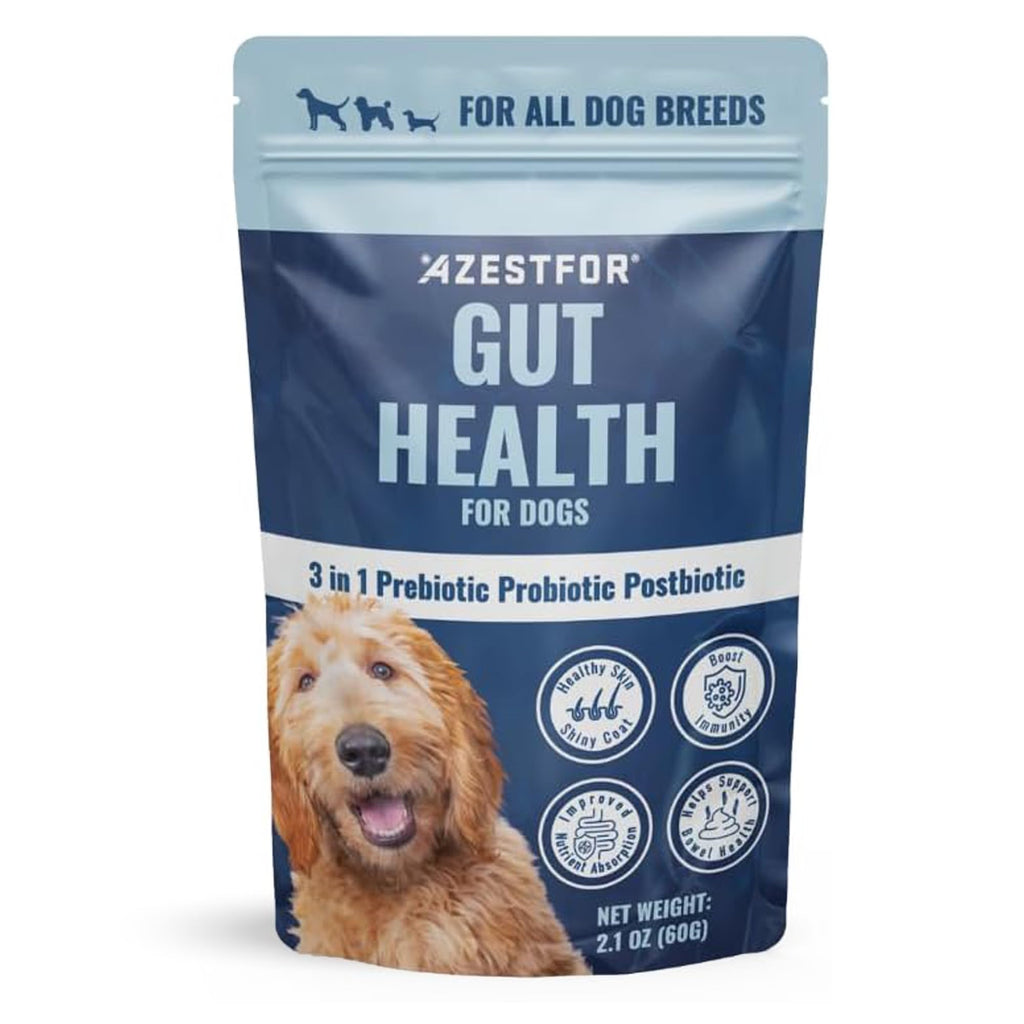 Azestfor Gut Health Supplement for Dogs – 3 in 1 Probiotic, Prebiotic & Postbiotic Blend – Supports Digestion, Immunity & Skin – Easy-to-Use Powder – for All Breeds & Sizes – 60g (30 Servings) Azestfor Au supplements
