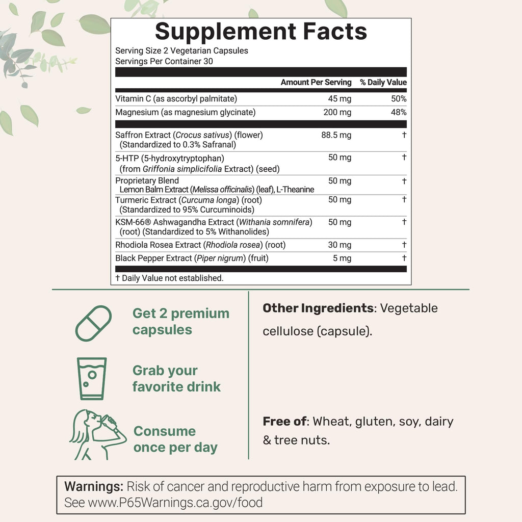 Micro Ingredients Saffron+ Advanced Supplements, 60 Veggie Capsules – 10-in-1 with Saffron Extract, High Absorption Fat-Soluble Vitamin C, Magnesium