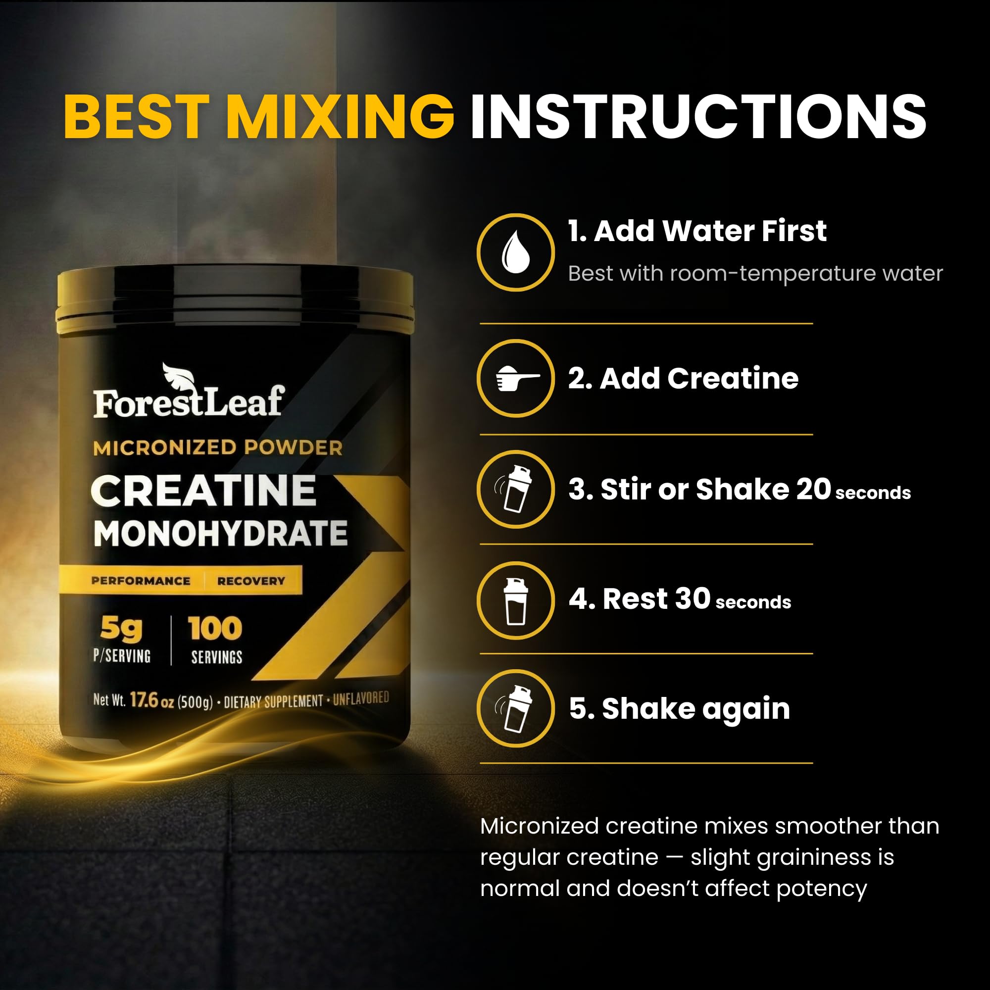 ForestLeaf Micronized Creatine Monohydrate Powder - Maximize Muscle Growth & Strength - Unflavored Creatine for Women and Men