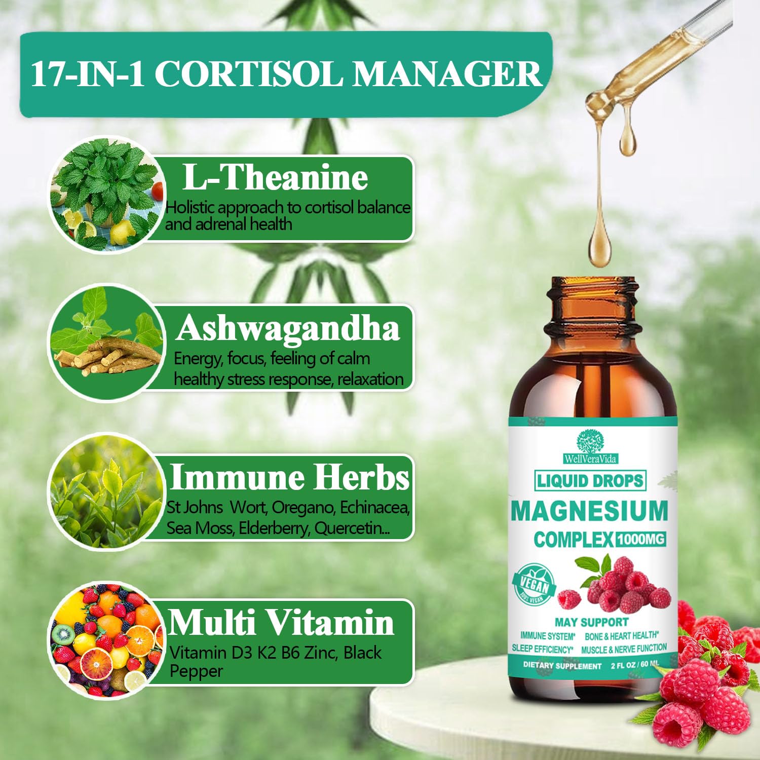 Cortisol Detox for Women & Men w. Super Calm 16-in-1 Magnesium, Theanine, Ashwagandha, St Johns Wort, Lemon Balm, Cortisol Wellness Liquid Drops for Balanced Cortisol, Harmone Balanced & Relaxation WellVeraVida Au supplements