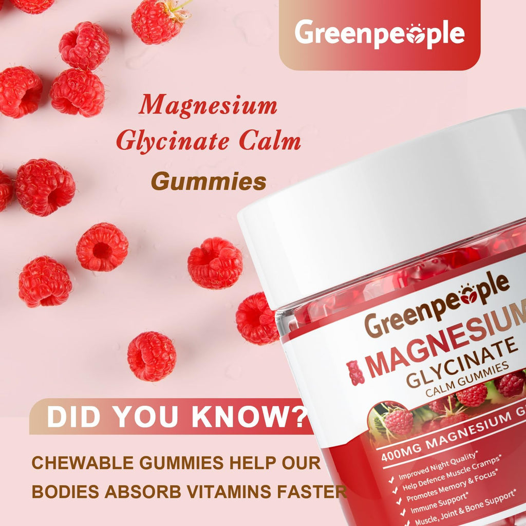 GREENPEOPLE Magnesium Glycinate Gummies 400mg - Sugar Free Magnesium Supplement with Magnesio Citrate, Vitamin D, and B6 for Calm Support & Sleep for Adults