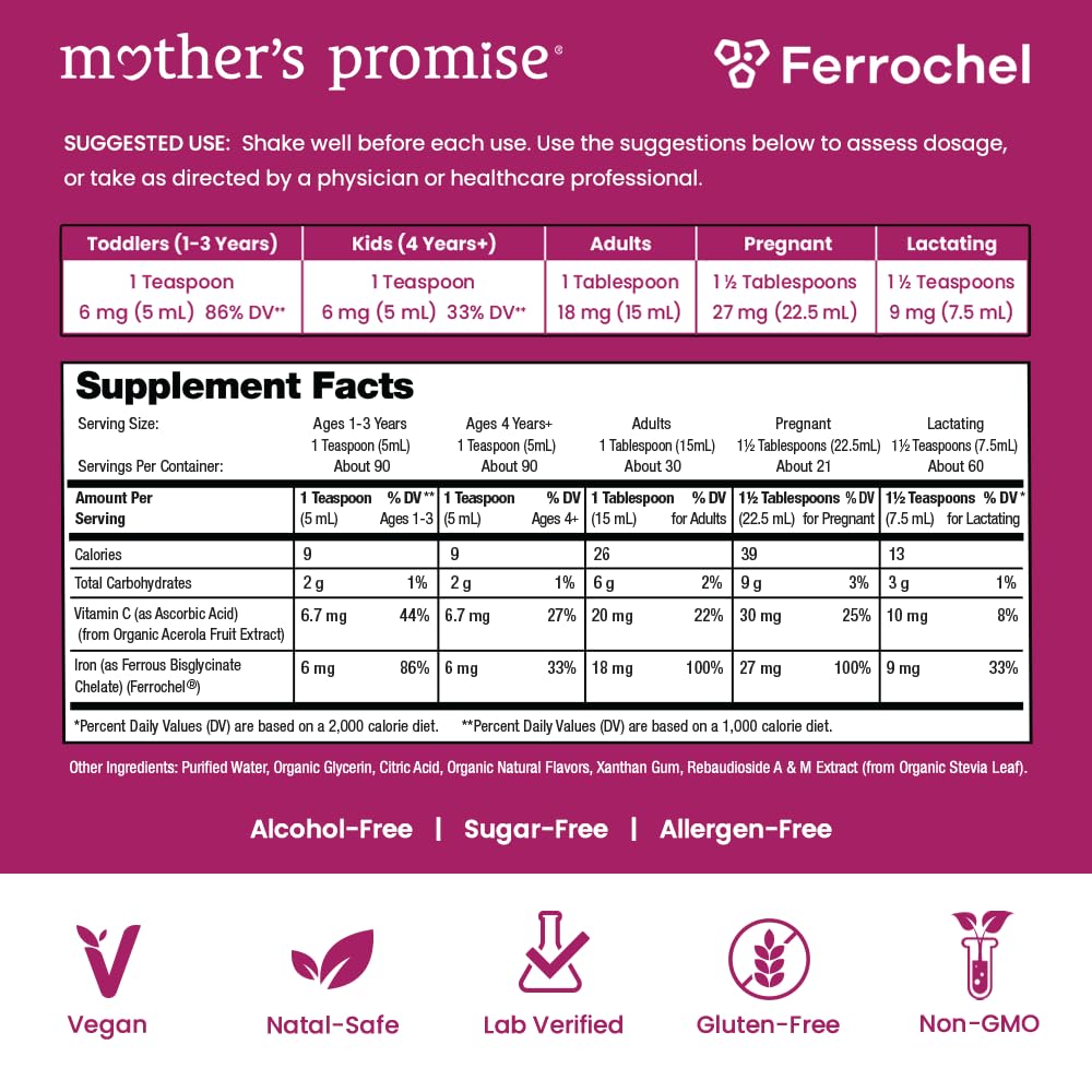 Organic Liquid Iron Supplement for Women, Men & Kids with Vitamin C | Sugar Free Natural Berry Flavor Non Constipating Vegan Ferrochel