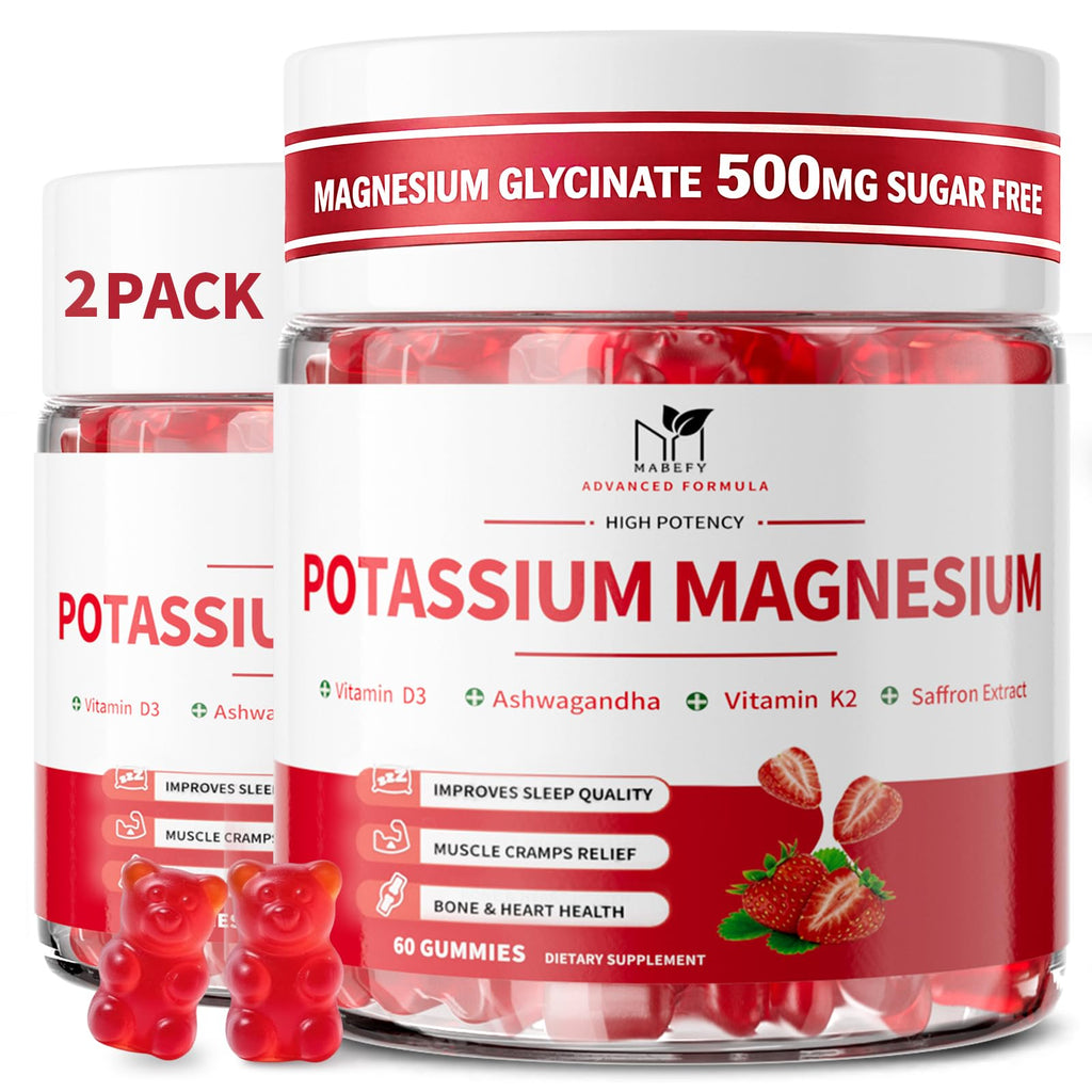 2 Pack Potassium Magnesium Gummies, Sugar Free Potassium Supplement Magnesium Glycinate 500mg, Ashwagandha, Vitamins D3, C, B6, Calcium & Zinc for Sleep, Leg Cramps & Muscle Relaxation-120 Count MABEFY Au supplements