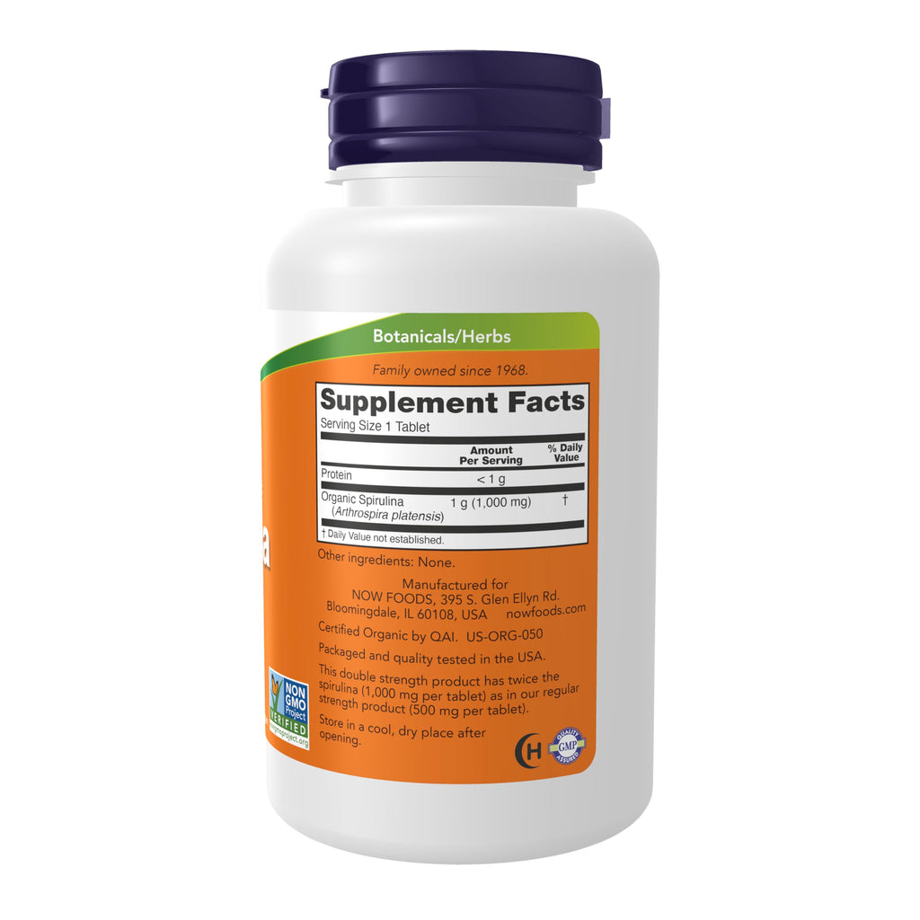 NOW Foods Supplements, Certified Organic, Spirulina 1000 mg (Double Strength), Rich in Beta-Carotene (Vitamin A)