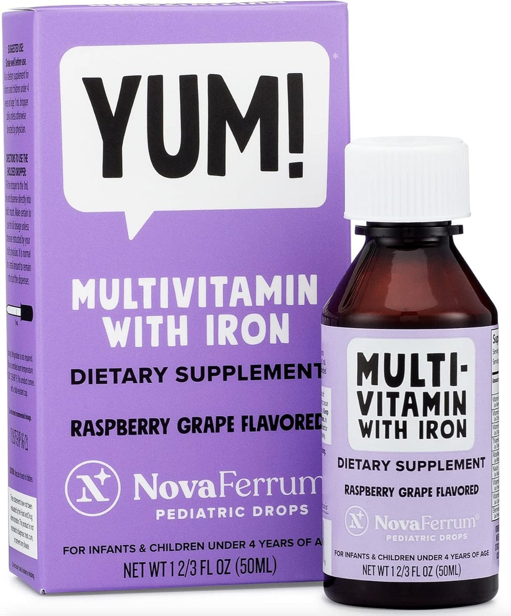 NovaFerrum Yum | Multivitamin with Iron for Infants, Toddlers & Kids Ages 4 & Under | Immune Support | Gluten Free Certified