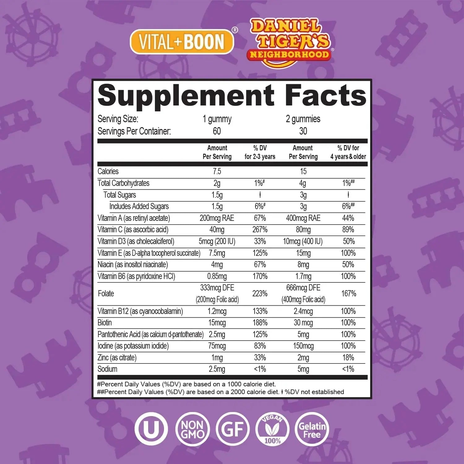 Daniel Tiger - Kids Multivitamin Gummies (60 Gummy Bottle) Toddler 2+ & Kids Vitamins - 12 Essential Vitamins & Minerals to Support Bone Health, Energy Vital+Boon Au supplements