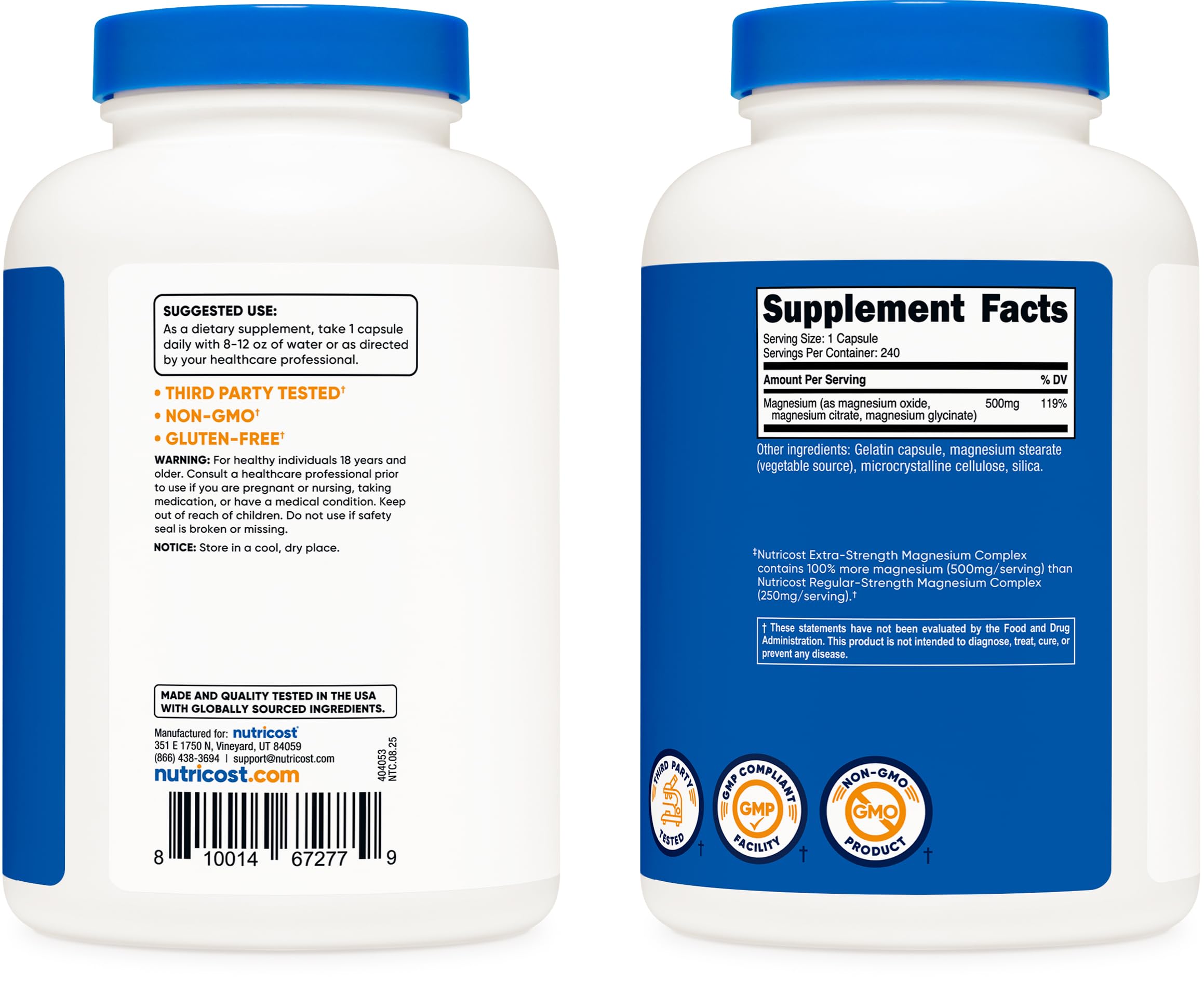 Nutricost Magnesium Complex 500mg, 240 Capsules - Magnesium Oxide, Citrate, and Glycinate - Gluten Free and Non-GMO Nutricost Au supplements