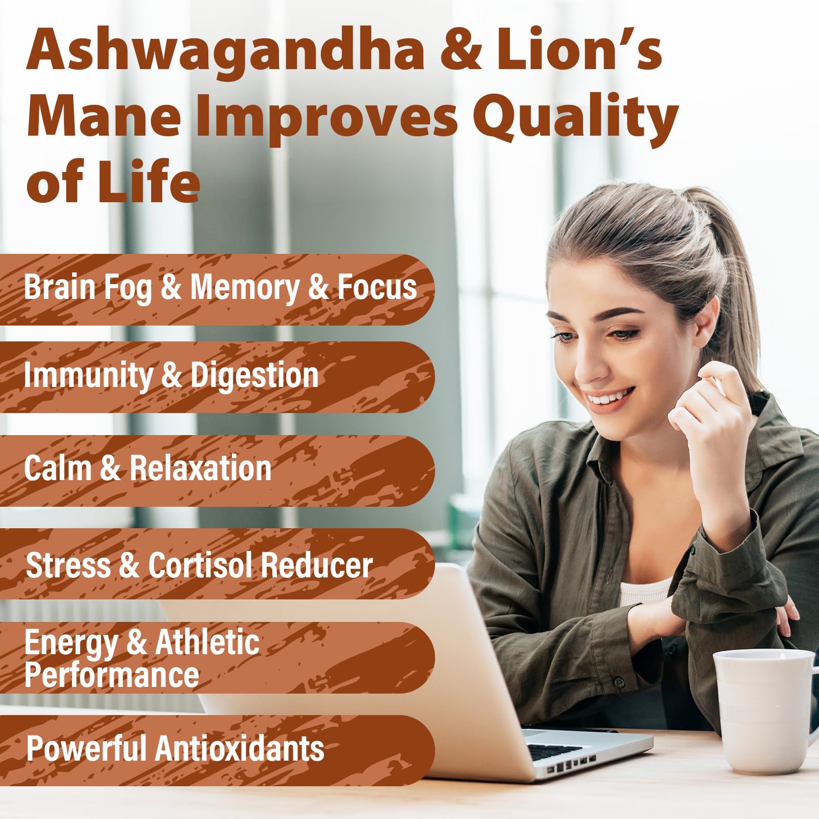 Liekoh Ashwagandha & Lions Mane Supplement Capsules, Brain Supplements for Memory and Focus, Ashwagandha Supplement with Rhodiola & Black Peppe, Cortisol Supplements for Women & Men,90 Caps Liekoh Au supplements