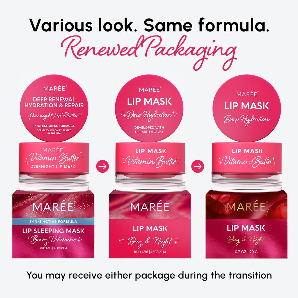 MAREE Lip Mask Overnight - Lip Moisturizer For Very Dry Lips - Hydrating Lip Butter Balm with Hyaluronic Acid & Collagen
